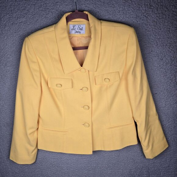 Le Suit Petite Womens Butter Yellow Cropped Blazer Jacket 8P Y2K Retro On Trend - Picture 8 of 9